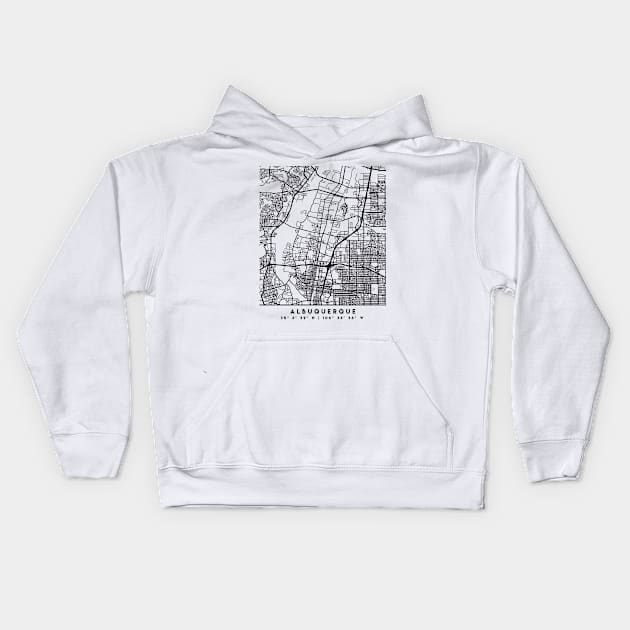 ALBUQUERQUE NEW MEXICO BLACK CITY STREET MAP ART Kids Hoodie by deificusArt